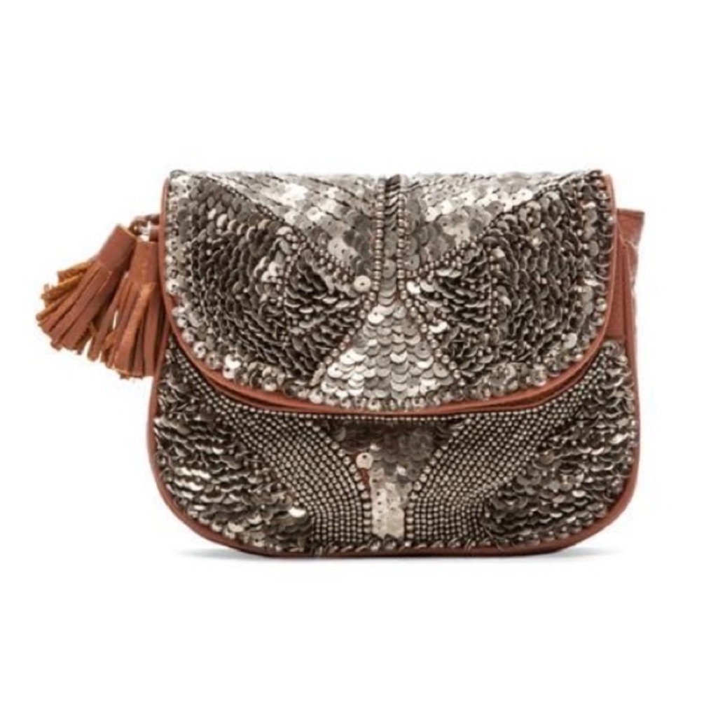 Antik Batik Bag. Silver Sequin And Leather. Clutch Or Crossbody.